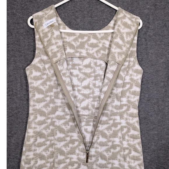 Calvin Klein White Beige Geometric Sleeveless Midi Sheath Dress Office‎ Size 10 - Picture 4 of 9